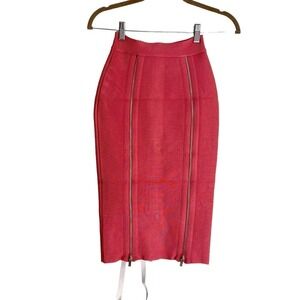 House of CB London Mid-Length Amora Skirt Gold Zipper Pink Size XS NWT